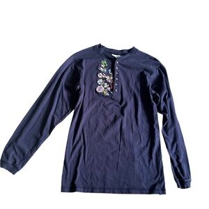 Vintage Disney Magical Navy Blue Mickey & Friends Long Sleeve S Henley S…